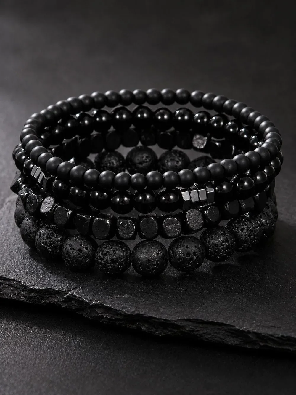 primobling Black Layered Beaded Bracelet Set